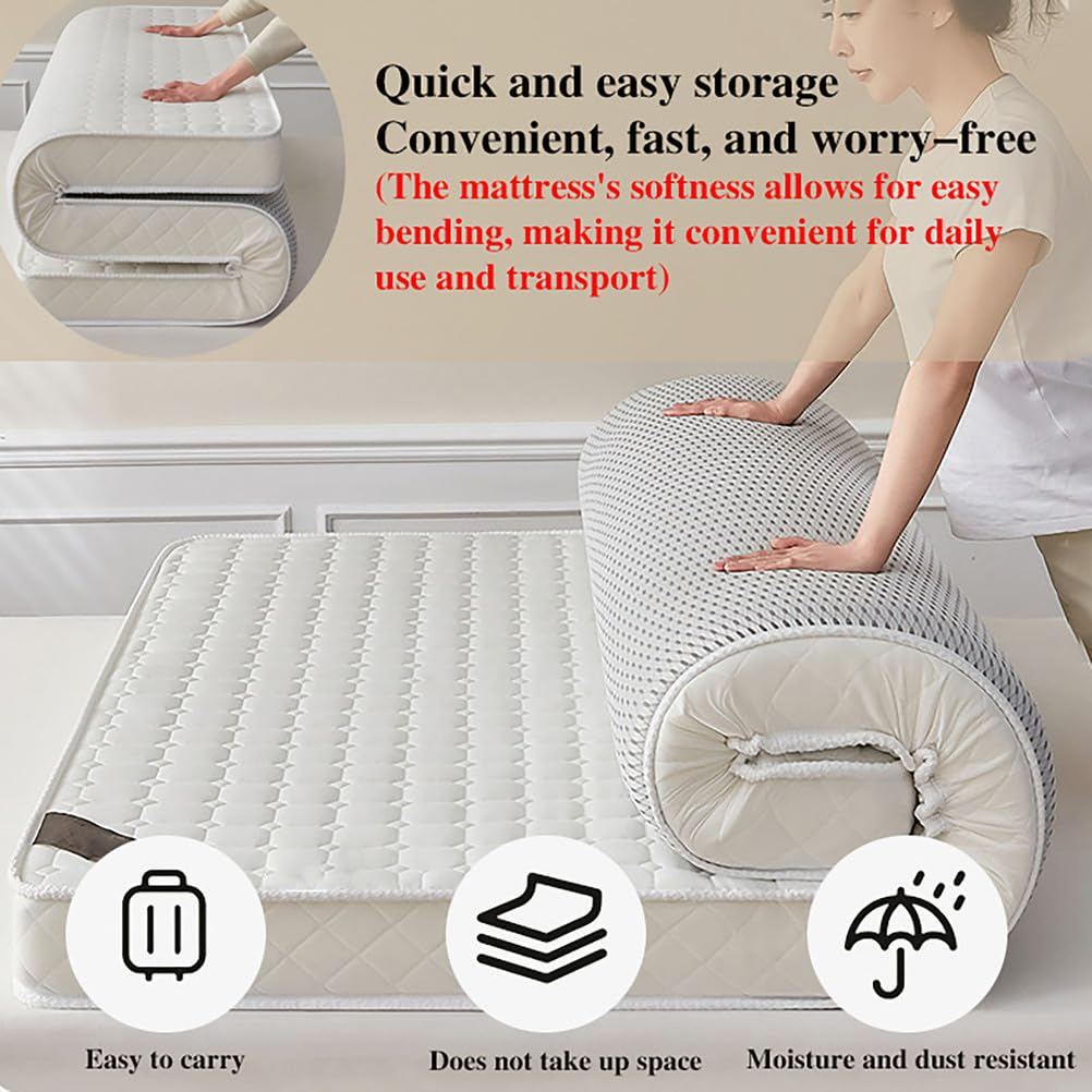 Genérico Colchón De 5 Cm/8 Cm De Grosor, Futón Japonés Plegable Y Portátil para Exteriores, Tatami Transpirable, Colchón De Suelo Enrollable para Invitados Acampar Dormir,White 5cm,80x190cm