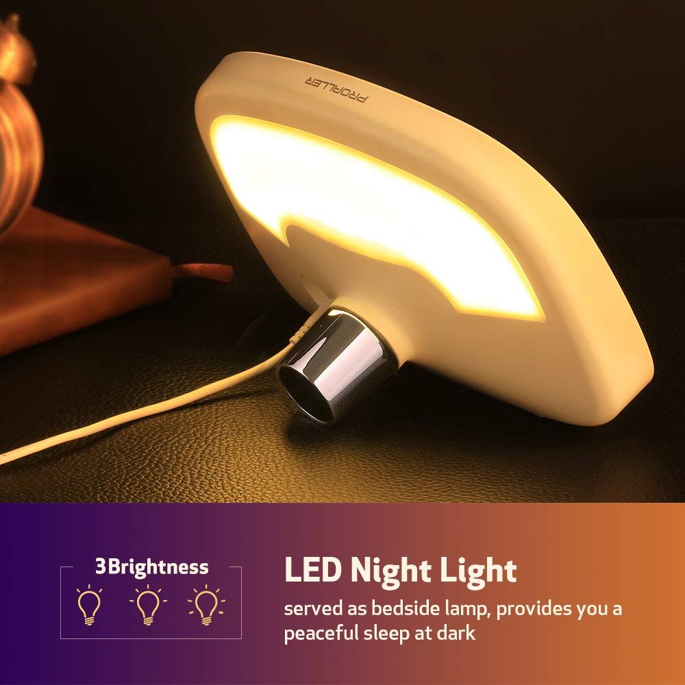 PROALLER Sleep Sound Machine with its LED night light illuminated, providing soft ambient light