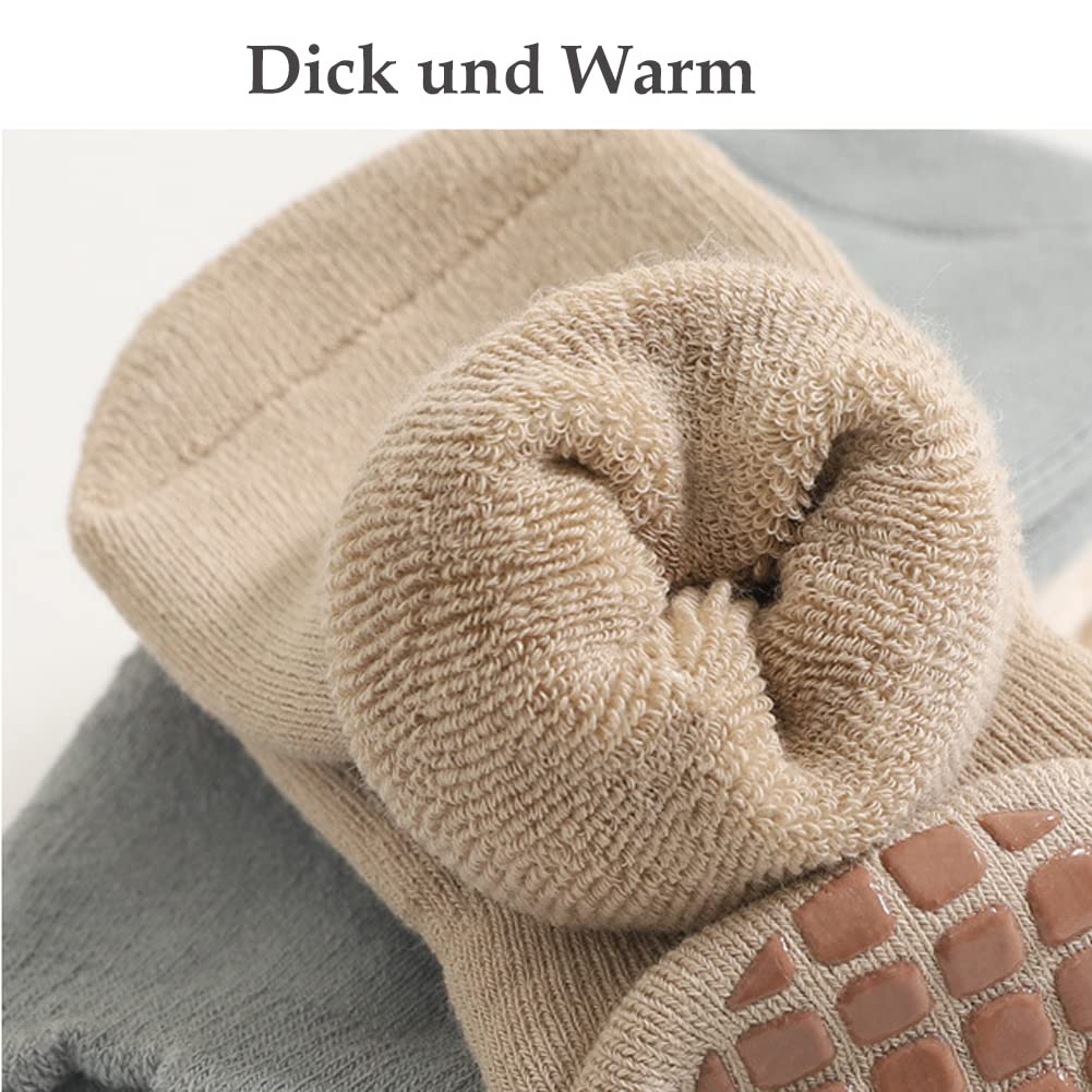 Exegawe Rutschfeste Babysocken für den Winter, 5 Paar, dicke warme Crew-Socken mit Griffen
