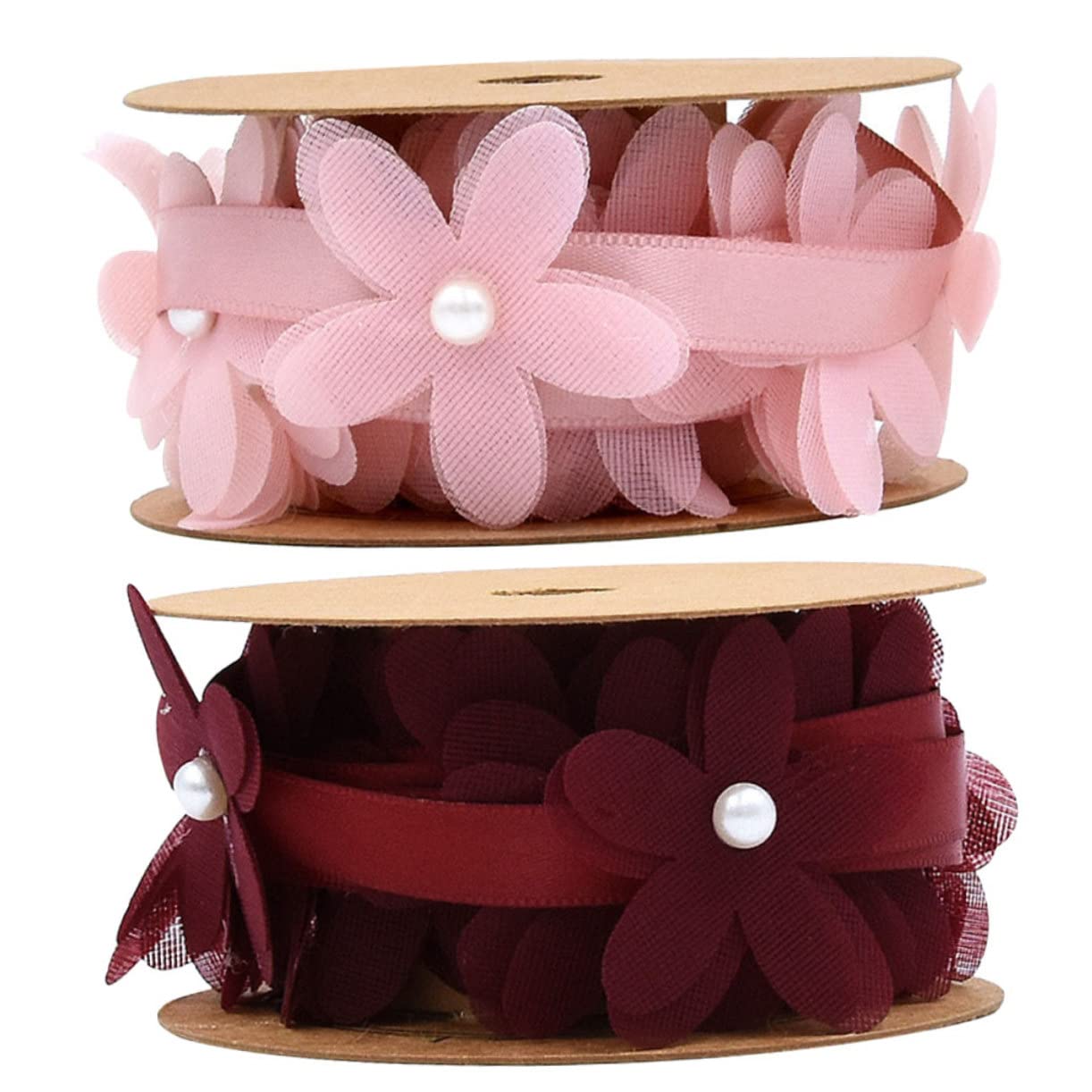 Abaodam 6rollos Cinta De Tela De Flores Cinta De Encaje Para Bodas y Manualidades Para Decoraciones y Rosa Burdeos