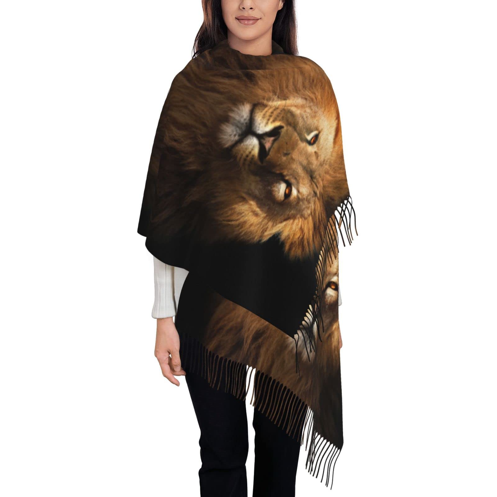 Aseelo Unisex African Animal Lion Women Scarf - Winter Long Pashmina Scarves Warm Wraps Ladies Tassel Stole Blanket