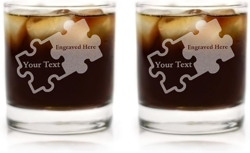 Custom Engraved Couples Puzzle Piece Glasses - Set of Two (Stemless Wine)