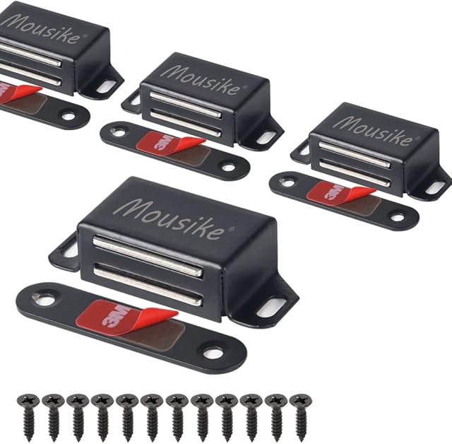 Mousike Cabinet Magnets 15KG Stainless Steel Magnetic Door Catch Magnetic for Kitchen Cupboard Wardrobe Closet Cabinet Door Drawer Latch (Black 4 Pack)