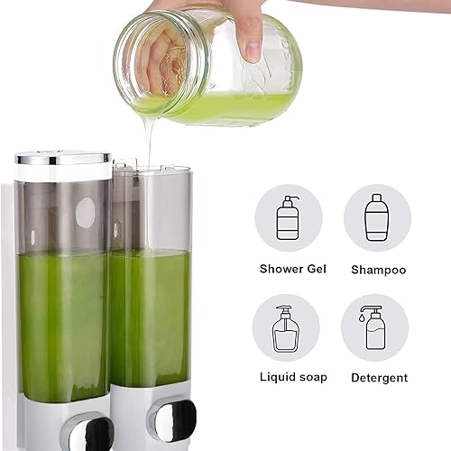 Miniatura 2 de Dispensador de jabón montado en la pared para baño, 2 cámaras, juego de dispensador de jabón de ducha de 20.3 fl oz, dispensador de champú y