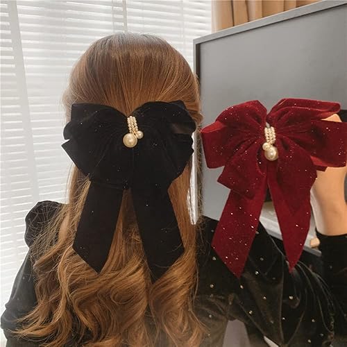 Miniatura 6 de Jumwrit Pinza para el cabello con lazo grande, sujeción fuerte, pasador de pelo vintage con perlas, diseño francés, accesorios de peinado para