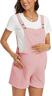 Mono de Embarazo Peto de Maternidad Mono Casual con Botones Pantalones Cortos de Algodón