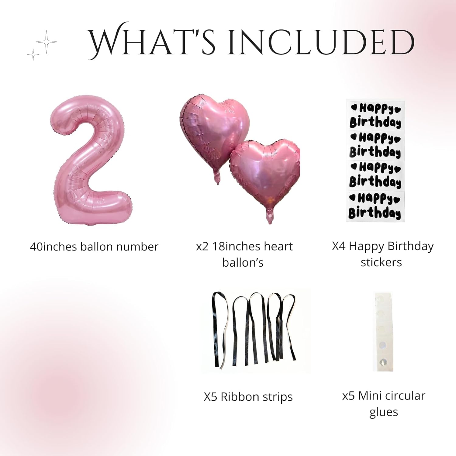 Pink Number Balloon Set - 40 inch Number ballon, 18 inch heart balloon and black bows (2) image 2