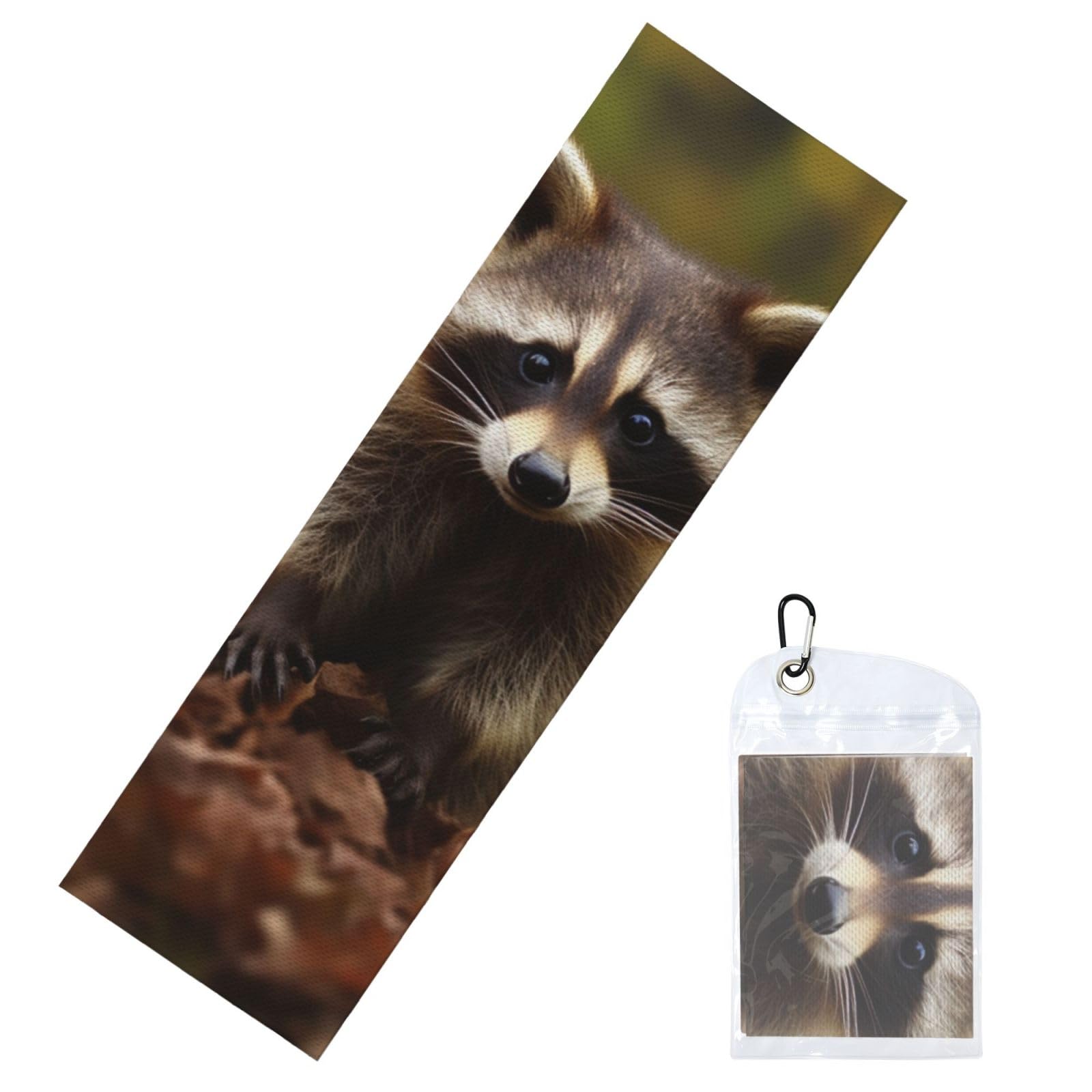 DWVTSLH Cooling Towel for Neck and Face, Raccoon Ice Towel for Hot Weather, Soft Microfiber Chilly Towels with Waterproof Bag & Carabiner, Breathable Workout Towels 40"x12"