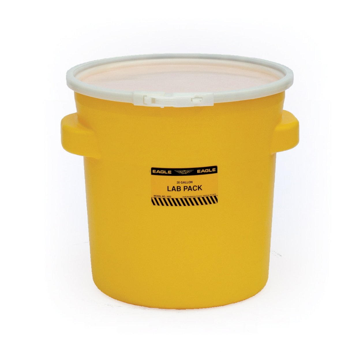 Eagle 20 Gallon Plastic Drum with Lid, Plastic Lever-Lock, 20.4"x20.9", Lab Pack Drum Made of Durable, Lightweight HDPE, Withstands Weather and Chemicals, Made in USA, Yellow, 1652