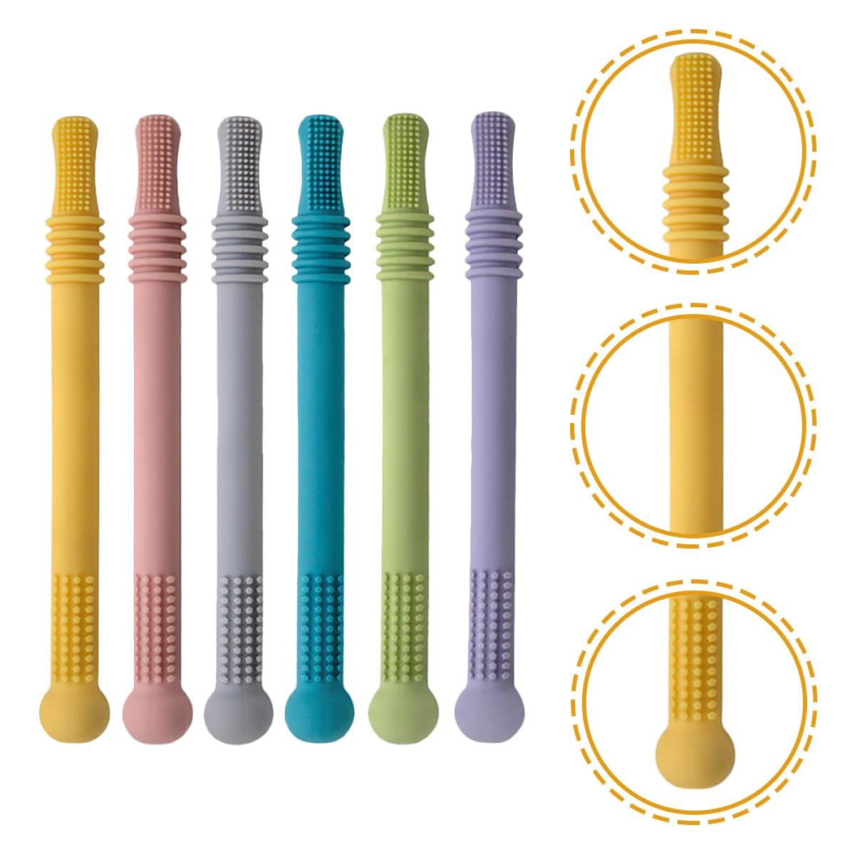 Cannucce da Dentizione Tubolari 6 Pezzi in Silicone per Bambino Bambina | Favorisce Presa e Sviluppo Sensoriale, per Regalo Nascita o Compleanno, Formato Morbido e Leggero