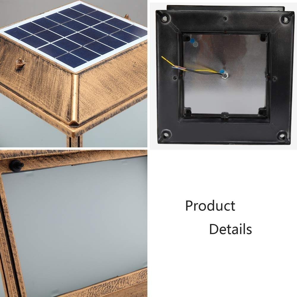 Lampa zewnętrzna, rustykalny brąz krajobraz kolumna solarna lampa solarna LED do ogrodu, oświetlenie kolumny aluminiowej, szkło, słupek w stylu vintage, klasa wodoszczelności IP54