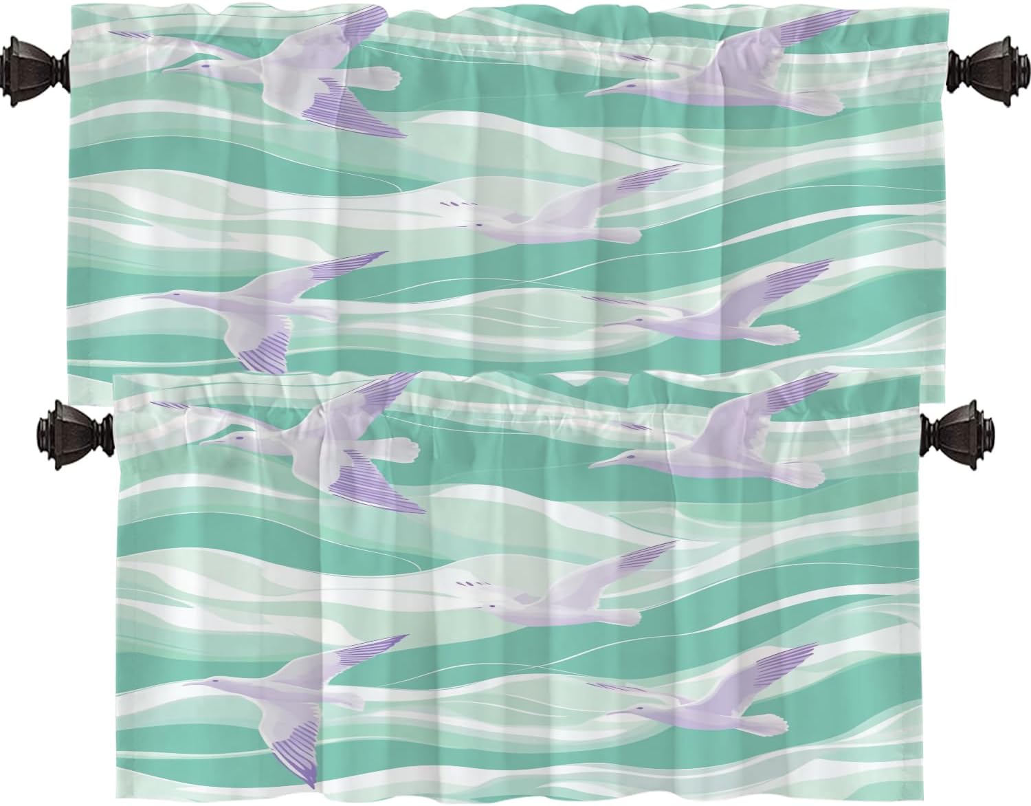 Shrahala Coastal Ocean Waves Blackout Short Curtains for Windows,Seagull Flight Seaside View Kitchen Curtains Sets for Windows Thermal Insulated Bathroom Window Curtain 2 Pack 52 X 18 in