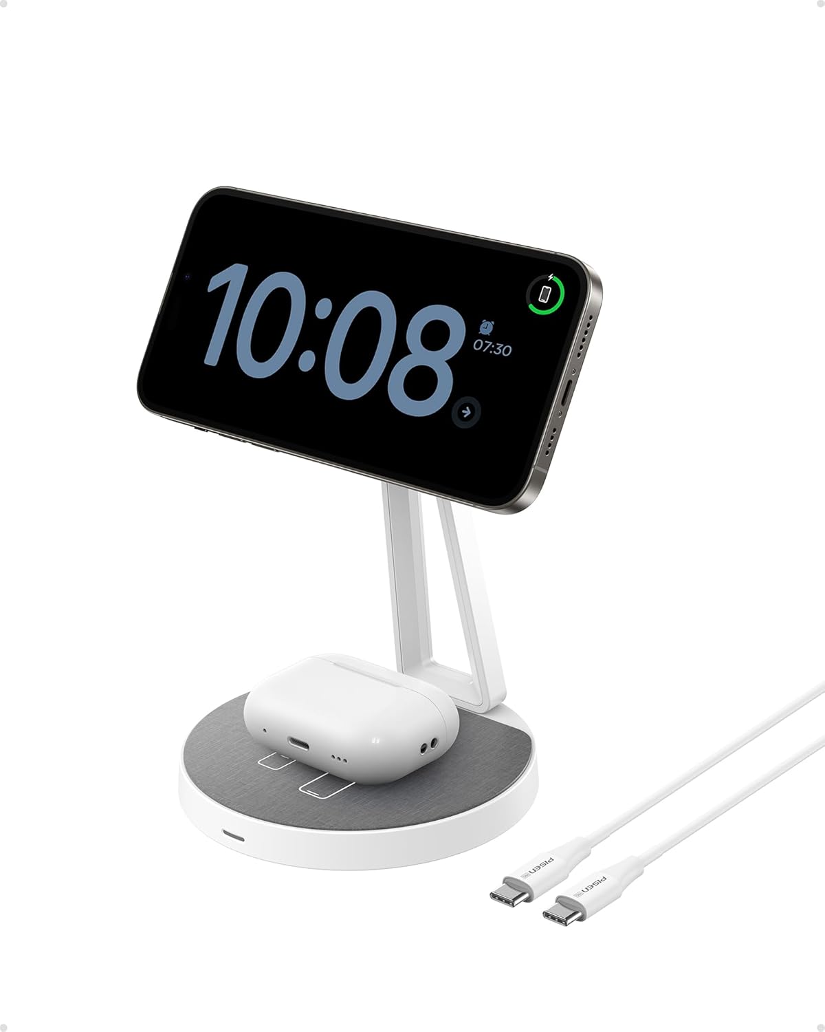 PISEN 2-in-1 Mag-Safe Charger Stand - Wireless Charger Charging Station for Multiple Devices, Magnetic Wireless Charger Fiber Surface Mag-Safe Charger Stand for iPhone 16/15/14/13/12, Samsung, AirPods