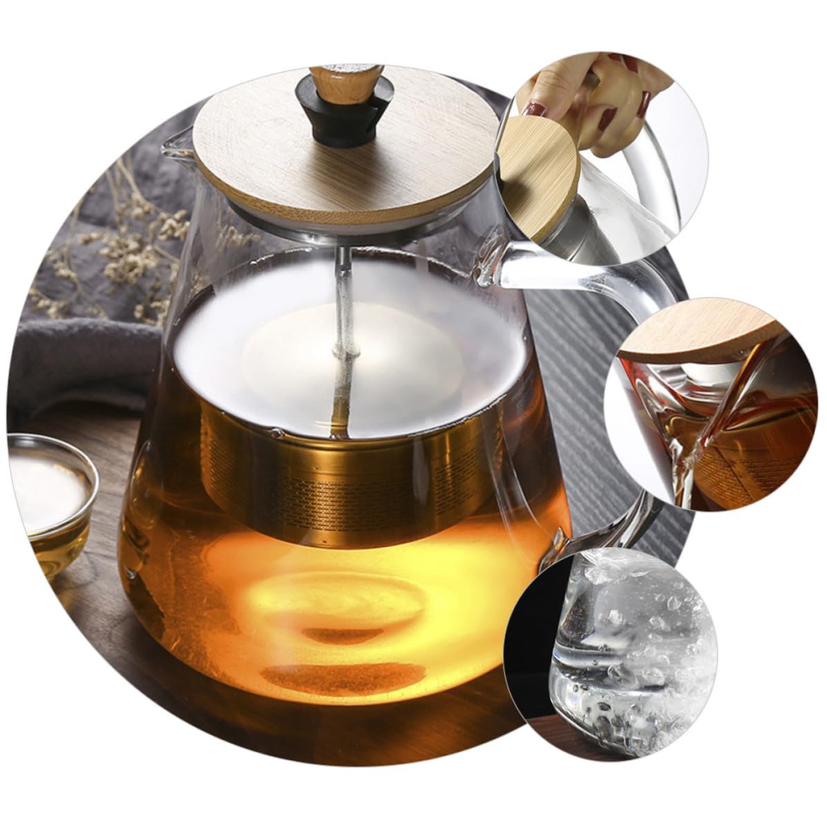 jojofuny Tetera de Vidrio con Infusor de Acero Inoxidable Resistente al Calor y Anti-grietas de 750ml para Oficina y Tiendas con Diseño Elegante y Único