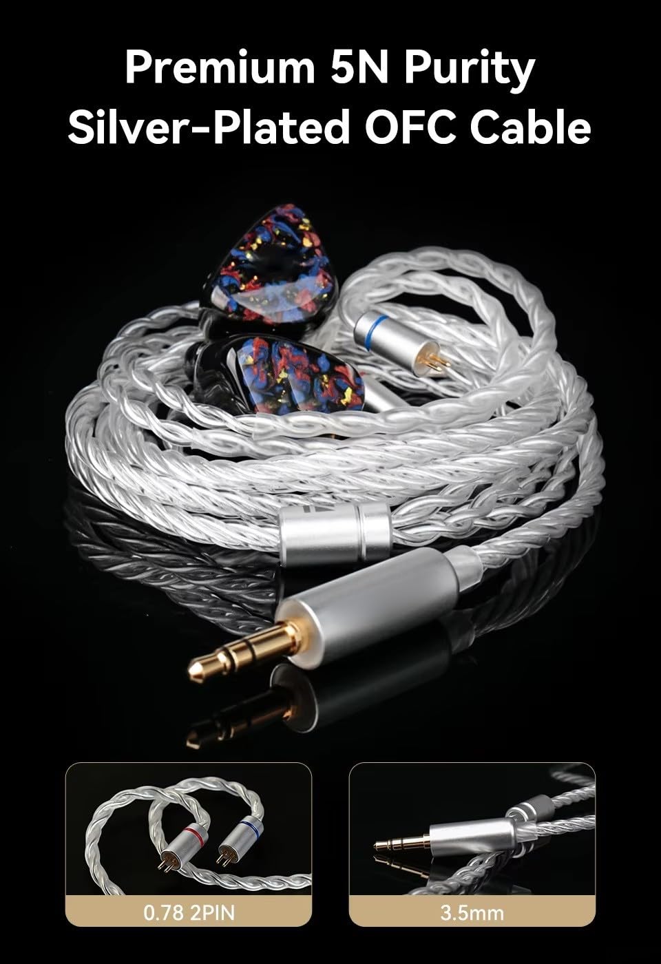 für hybrid IEM Kopfhörer 3-Treiber 102dB für hifi Sound für(Brown-Blue)