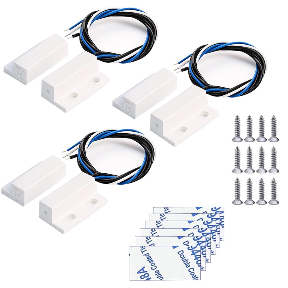 Gebildet 3 Sets White Magnetic Switch Wiring NO/NC Recessed Door Sensor Hidden Window Contact Reed Switch for Access Control Replace Alarm System