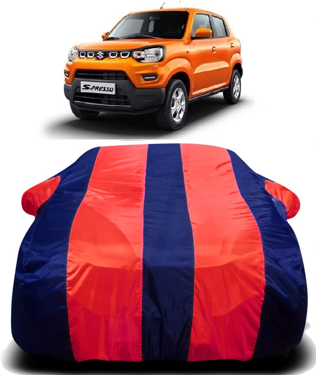 MAVENS® Maruti Suzuki S-Presso Car Cover Waterproof with Triple Stitched Ultra Surface Body Protection (Red Stripes)