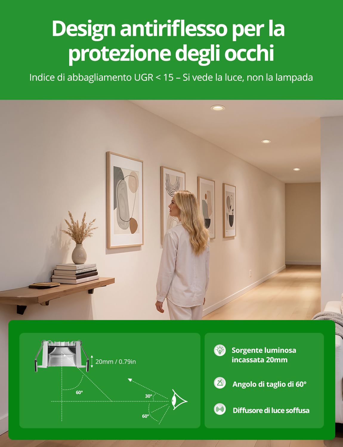 HOMEOW 20 Pezzi Faretti da Soffitto Antiriflesso, Foro 72mm - 80mm | Faretti LED da Incasso per Cartongesso 7W IP44 230V, Bianco Caldo 2700K Luce Naturale 4000K Bianca Fredda 6000K