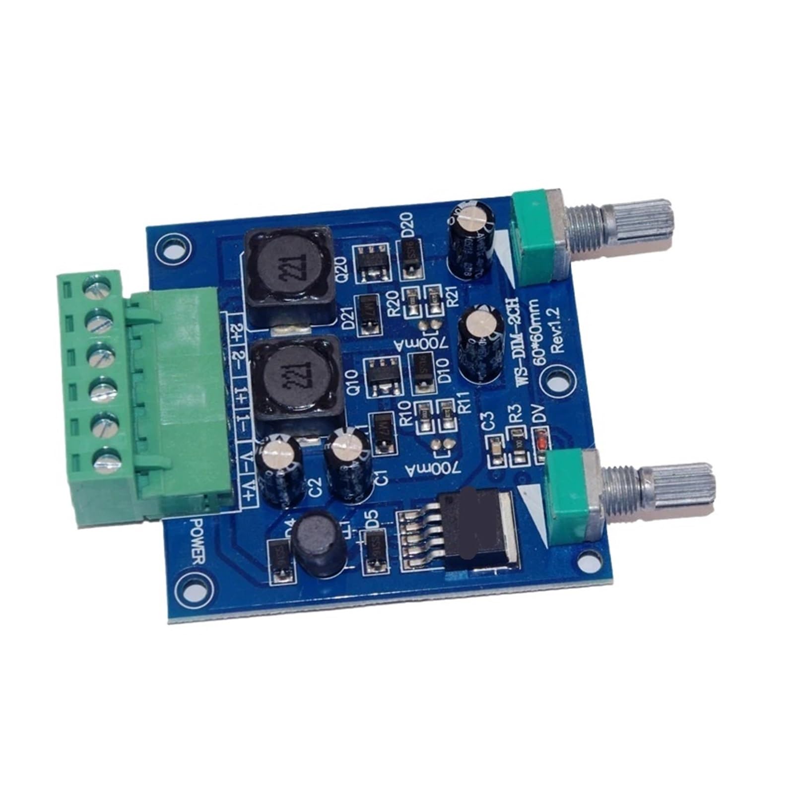 Regulador de intensidad LED manual de corriente constante 350MA/700MA x 2 canales 512 controlador CC 12V-24V atenuación de entrada decodificador de 2 canales (WS-DIM-2CH 350MA)