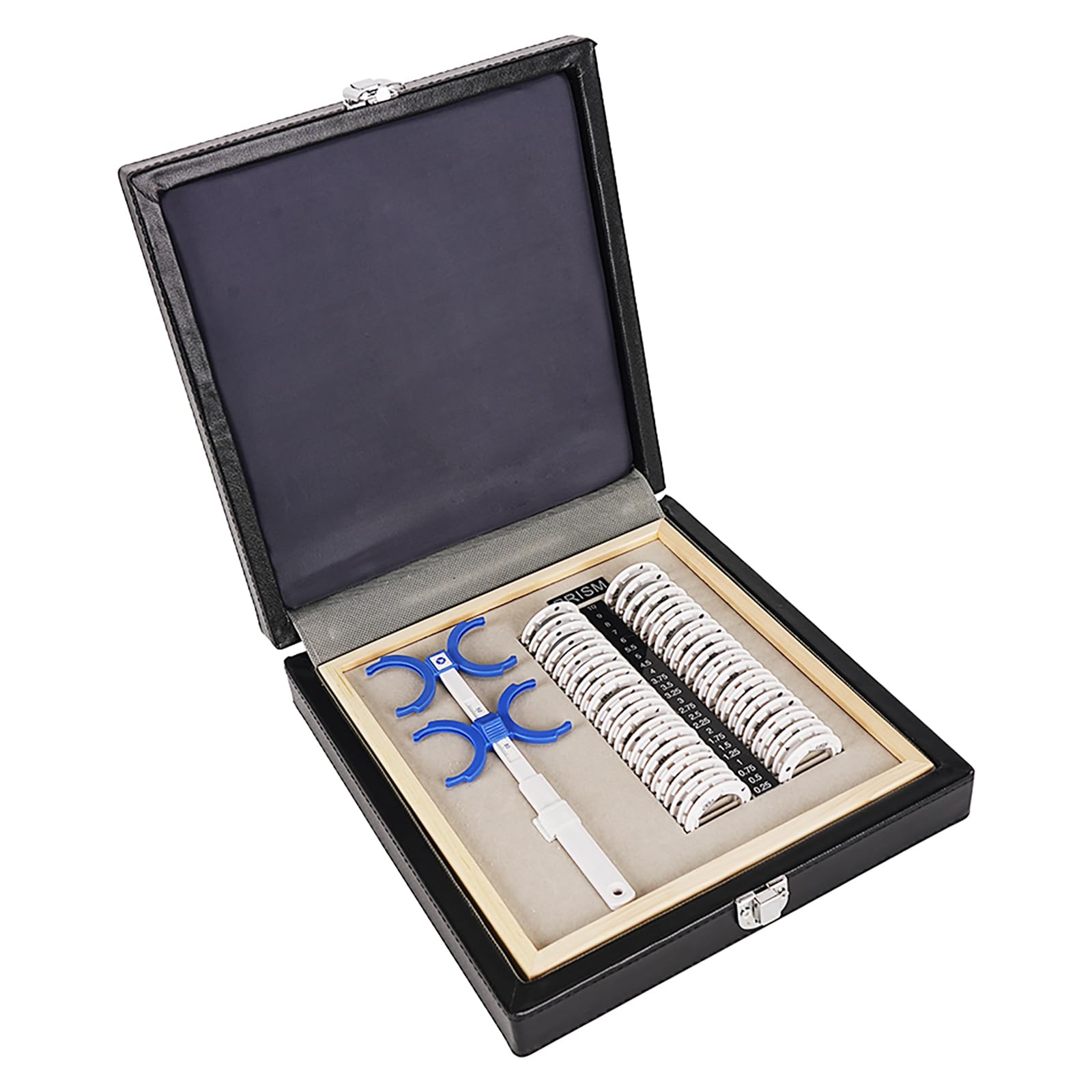 Equipo de Optometría Juego de Lentes de Prisma de Ensayo Óptico con Ajustable PD 48-80MM Flipper Set Estuche de cuero