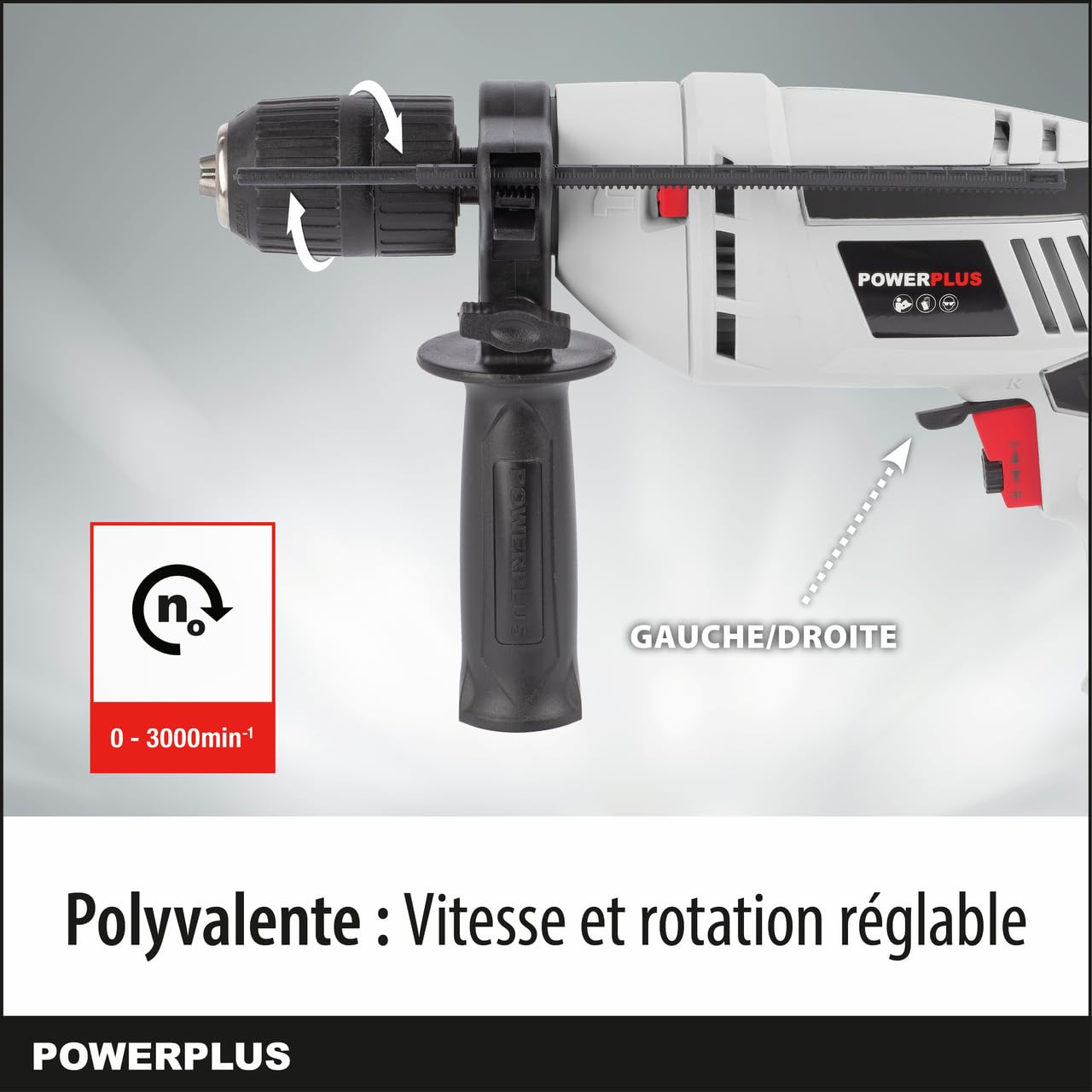 Powerplus Perceuse à Percussion Électrique POWC10200-2 en 1 : Perçage et Perçage à Percussion, Perceuse Filaire de 600 W, Vissage à Gauche et à Droite
