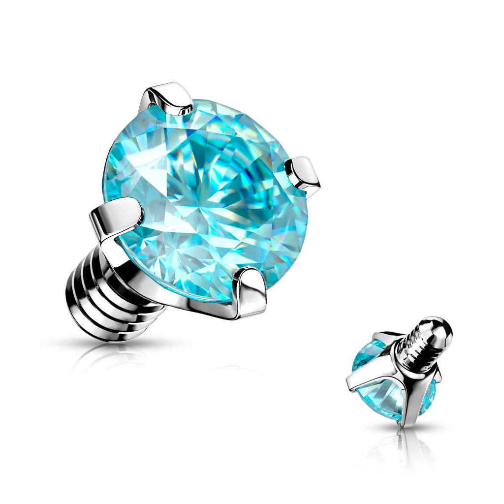 Paula & Fritz® Anclaje Dermal de circonita, muchos colores, tamaños y grosores, acero quirúrgico 316L, diseño de ancla de piel, Acero inoxidable, Circonia cúbica