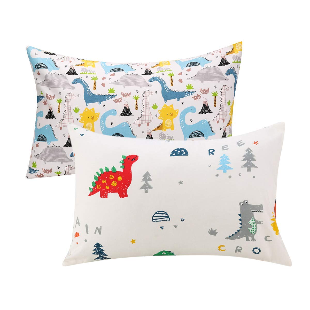 Dinosaur Crib Pillowcases - 13x18 Toddler Pillow Cover Nursery Pillow Cases Cover for Kids Pillows 2 Packs Baby Nursery Bedding Sets for Boys/Girls White Soft Cotton Envelope Style Pillow Case