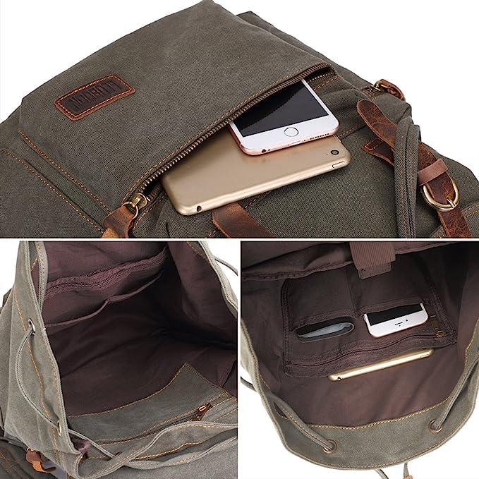 Image of Bluboon Vintage Backpack Leather Trim Casual Bookbag Men Women Laptop Travel Rucksack