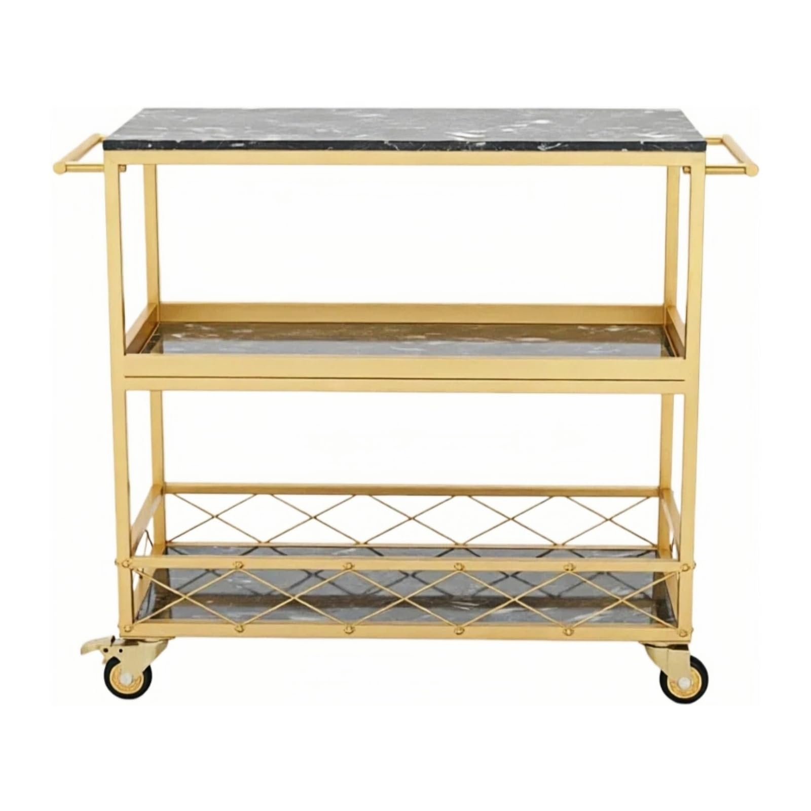 Ljhfg63kuyt Black Multi-Purpose Mobile Kitchen Serving Cart Hotel Beverage Trolley Dining Room Sideboard Rack(,Large)