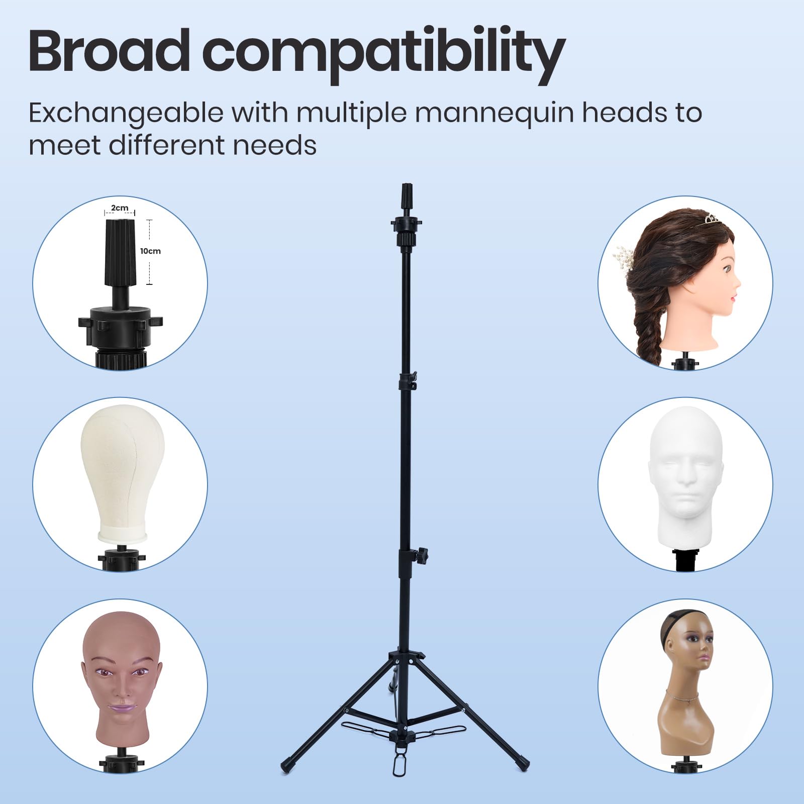 Neverland Beauty Wig Stand Tripod with Foot Pedal Adjustable Manikin Mannequin Head Holder Hairdressing Training Stand Black(47-130 CM) - Image 4
