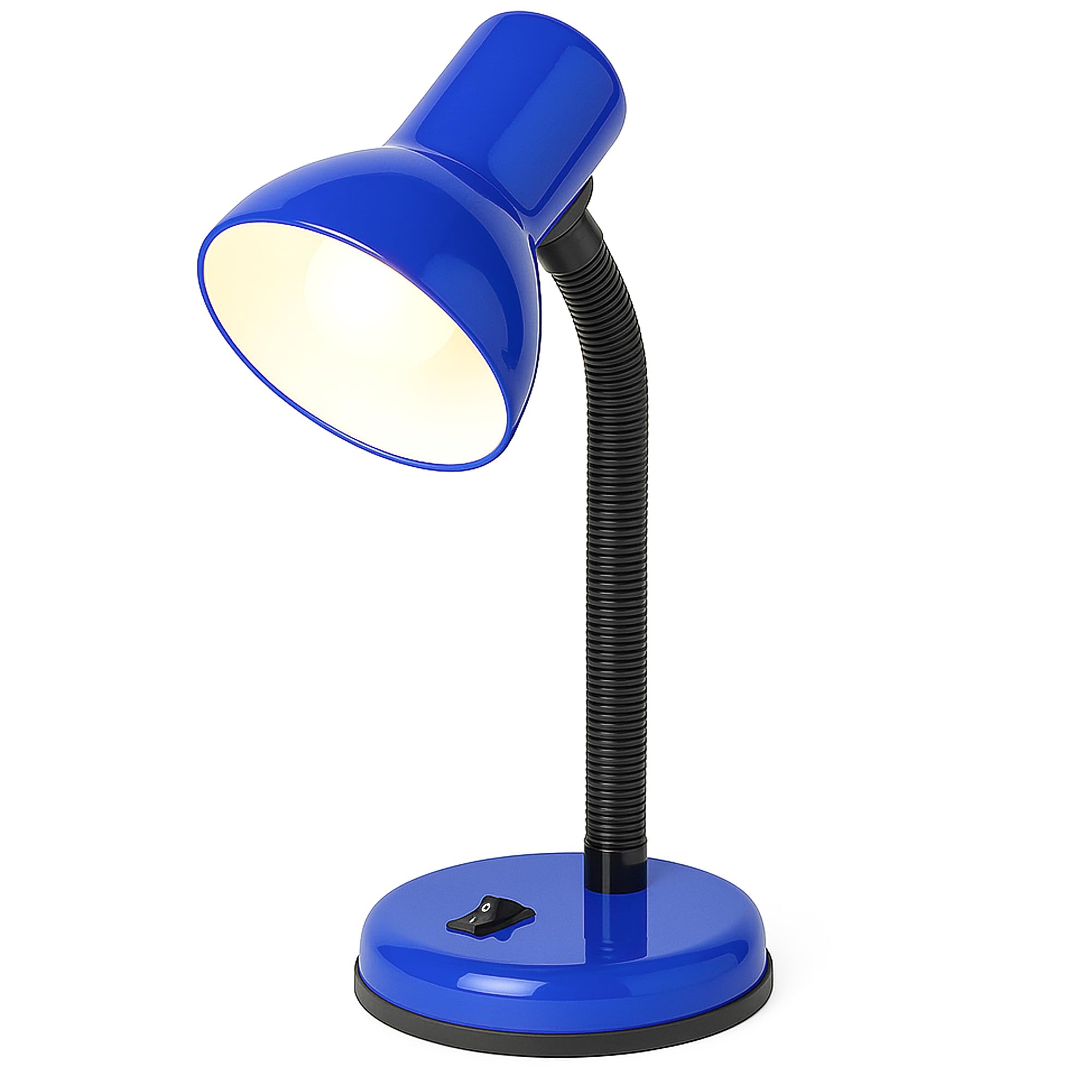 Innoteck Dark Blue 25W Adjustable Desk Lamp With Flexible Arm, Metal Table Lamp With E27 Bulb Base, Mains Powered, Study & Bedside Reading Lamp,