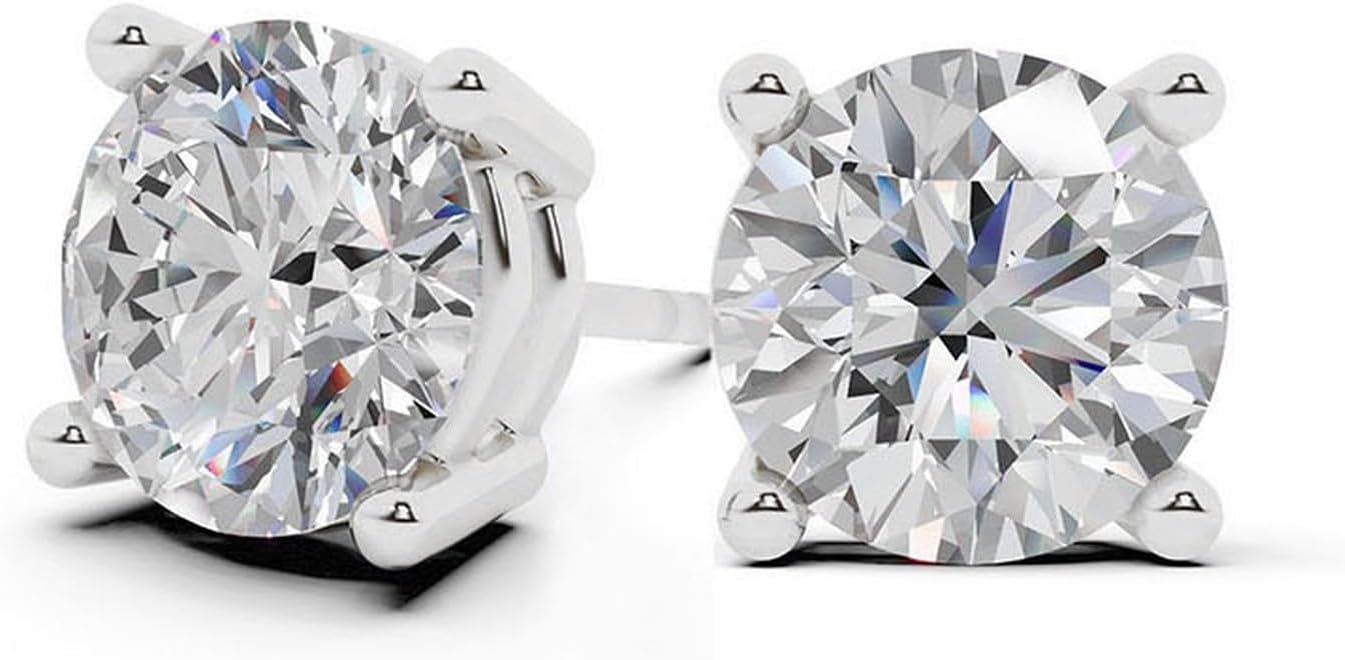 Belacqua Lab Grown Diamond Stud Earrings in Sterling Silver, Round Cut, 1/3 to 2 Carat, G+ Color, SI Clarity, Prong Set, Jewelry for Women, Gift Box Included