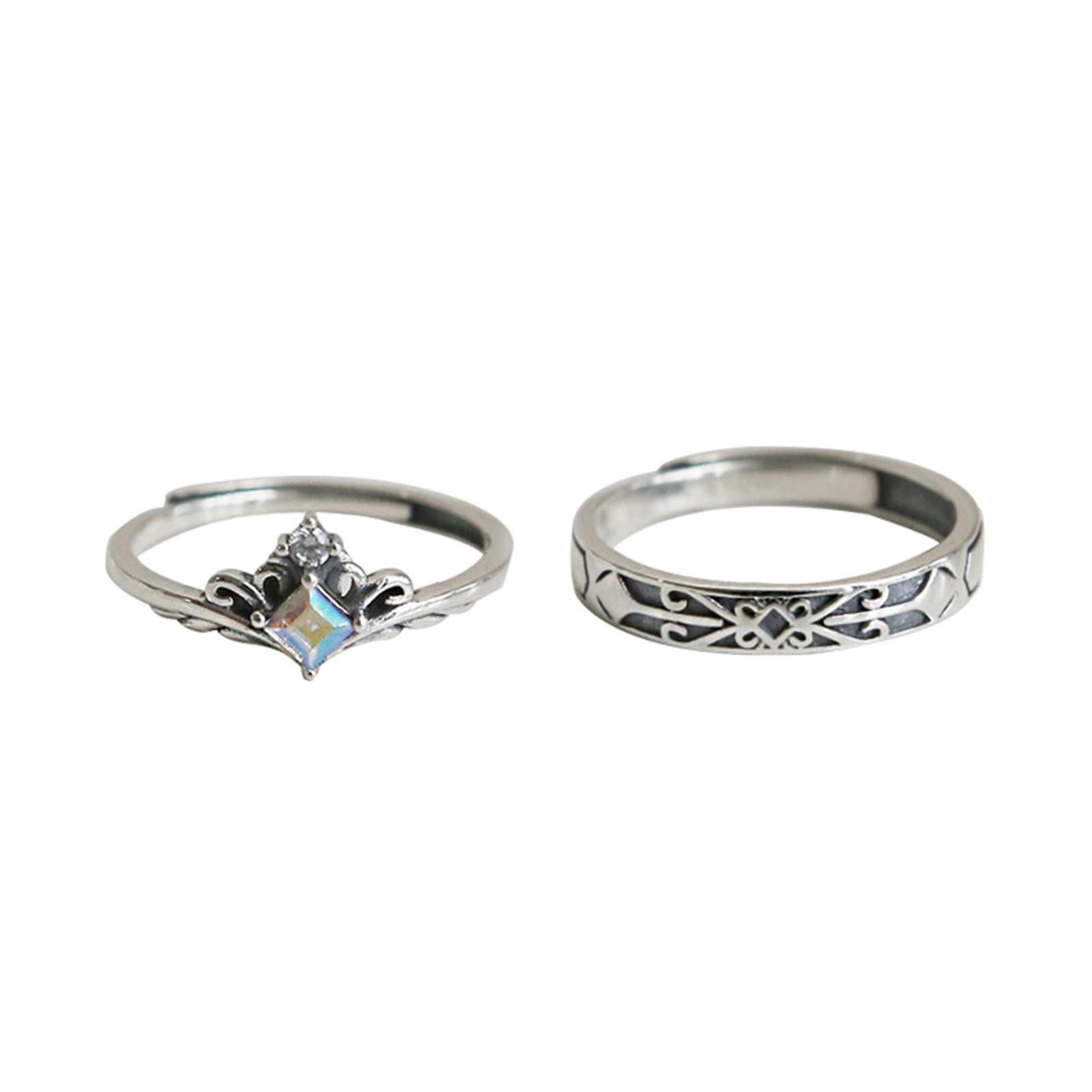 Alliance couple princesse et chevalier en argent bague réglable - 8