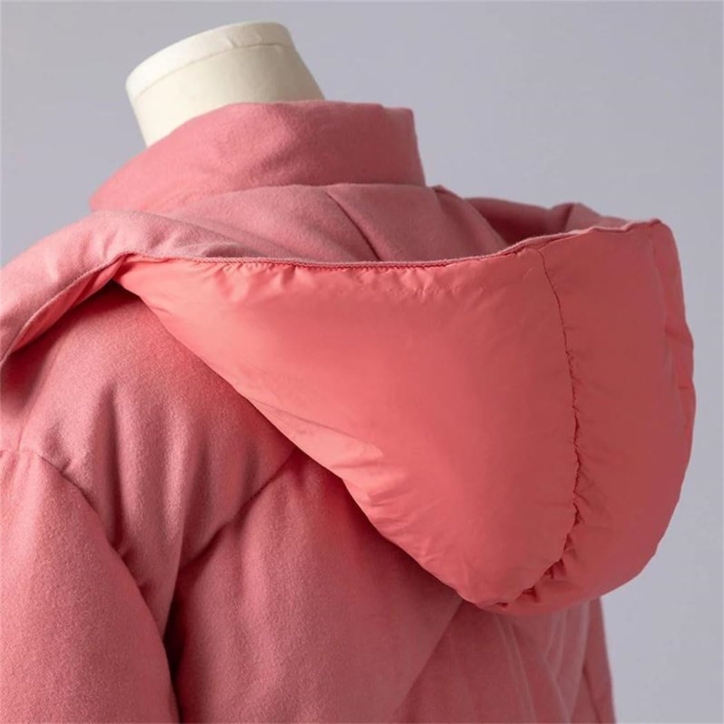 Women’s Goose Down Jacket Short Hooded Pink Thick Warm Winter Coat Casual Fashion Outerwear