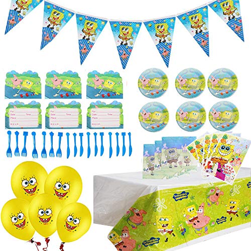 Geenber 84Pcs Spongebob Theme Party Supplies Set Spongebob Birthday Decoration Supply Pack para Spongebob Theme Kids Party Celebration