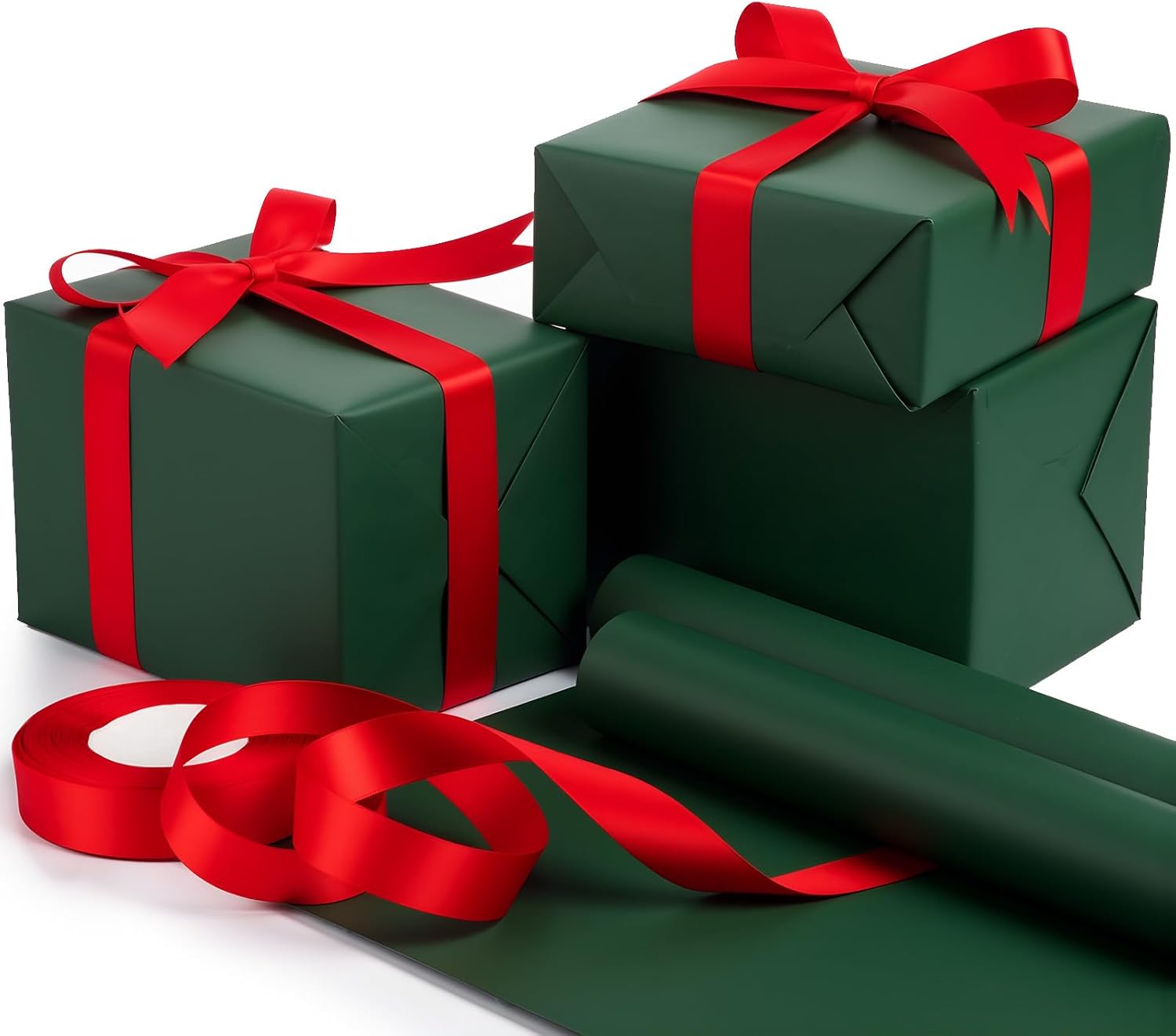 Feifeiya Christmas Gift Wrapping paper roll, Kraft Gift Paper, 2 Rolls 17.5'' x 33' Wrapping Paper Roll, with 1 Roll 1'' x 25 yd stain Ribbon