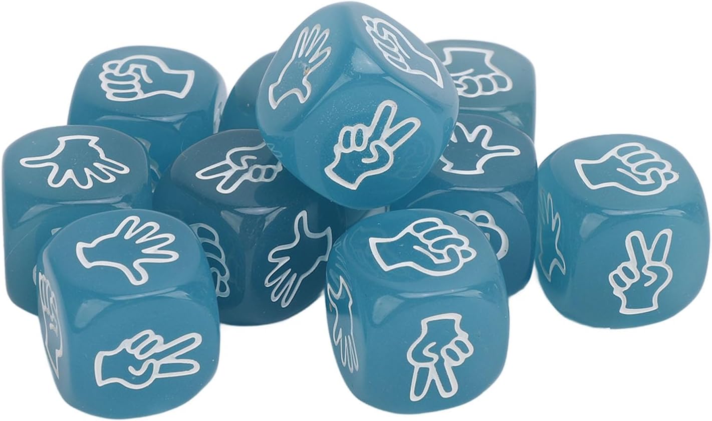 Rock Scissors Dice10Pcs Luminous Finger Guessing Dice Set 6 Sided Lightweight Rock Scissors Dice Ideal for Party Game Fun and Engaging Entertainment for Kids and Adults Blue (Blue)