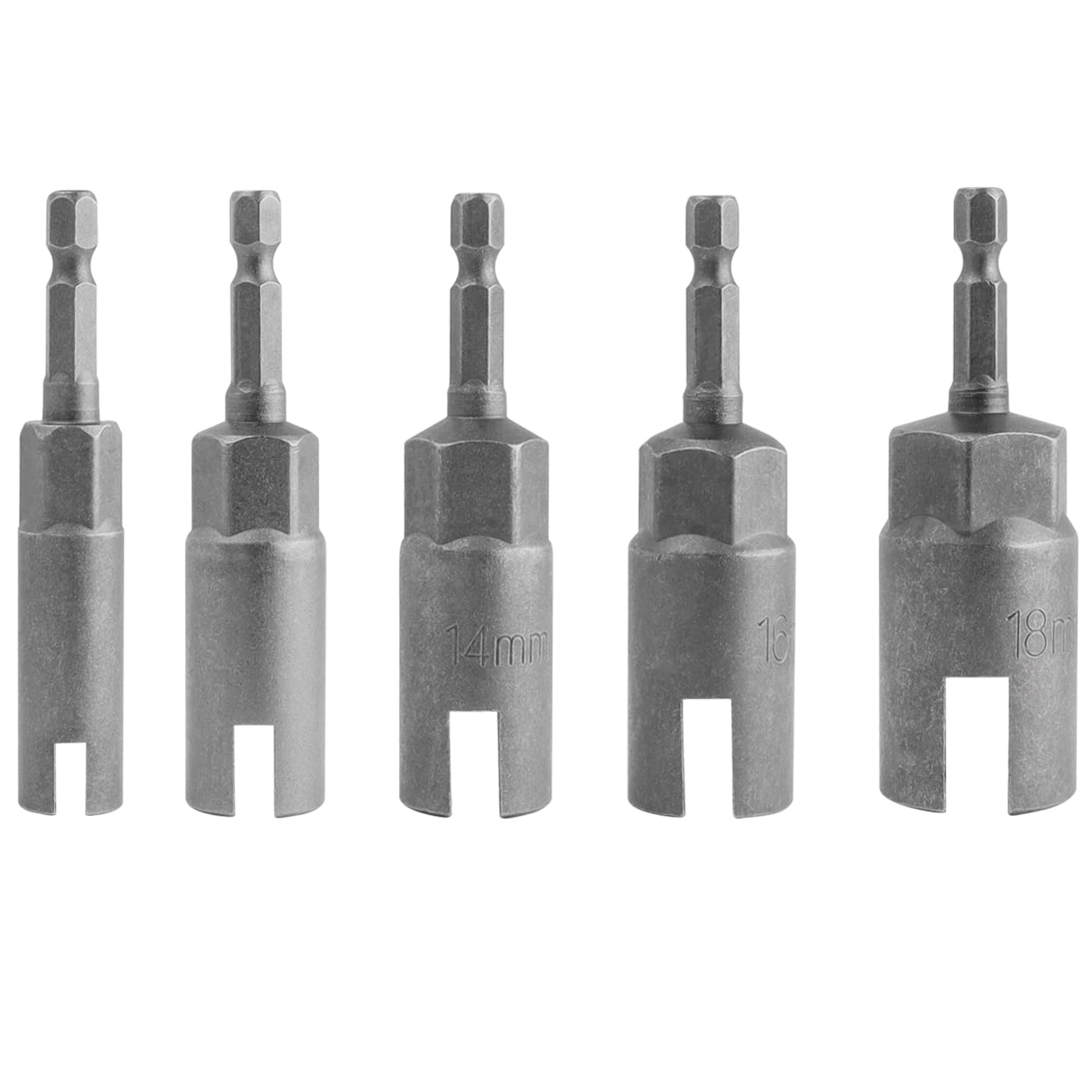 Treki 5 Pieces Power Wing Nut Driver Set Slot Wing Nuts Drill Bit with 1/4" Hex Shank Wing Nut Driver Bits for Panel Nuts Screws Eye C-Hook Bolt, Q-Hanger (10/12/14/16/18mm)