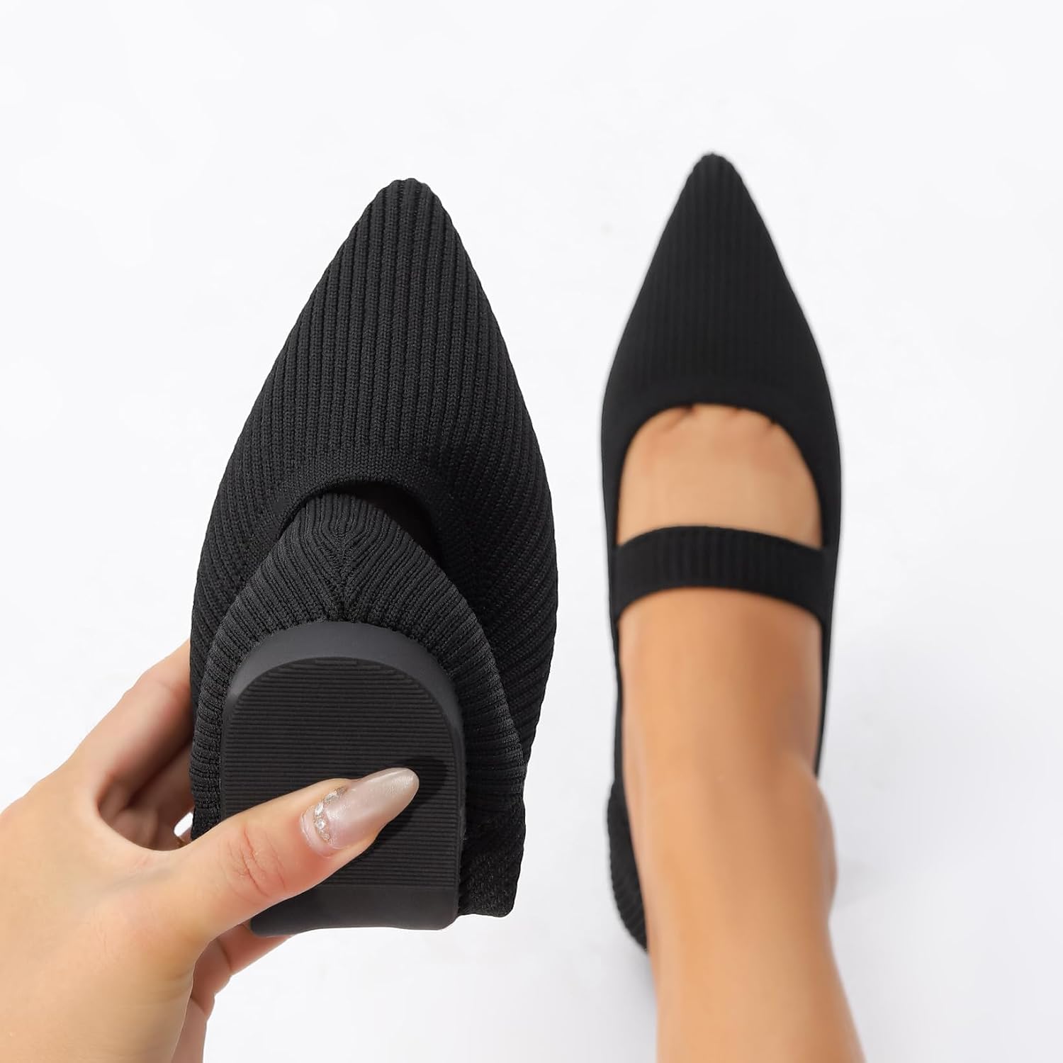 Flats for Women Pointed Toe Knit Foldable Ballet Women's Fat Shoes Dressy Comfortable Slip On Womens Shoe for Casual Office Work - Image 5