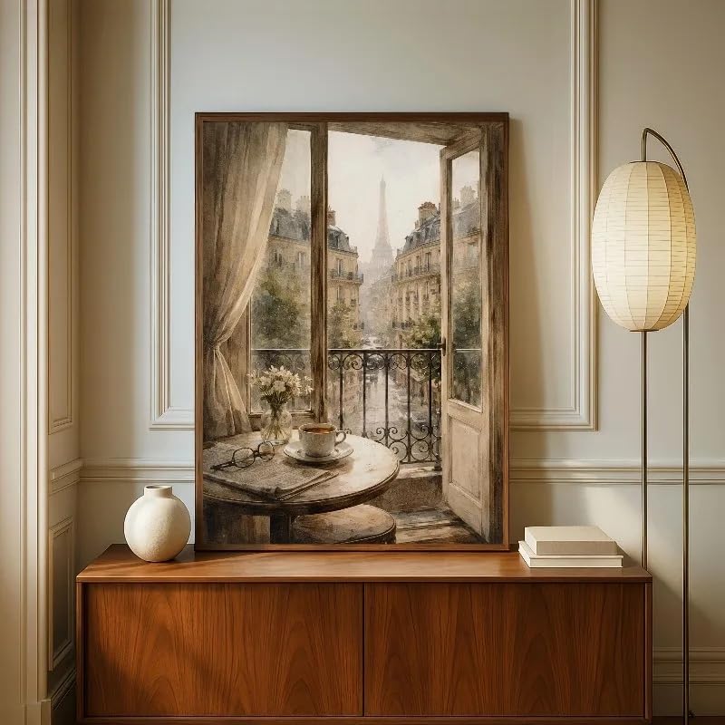 Lienzo de balcón con rosas y vistas a Londres de 50x70cm para salón