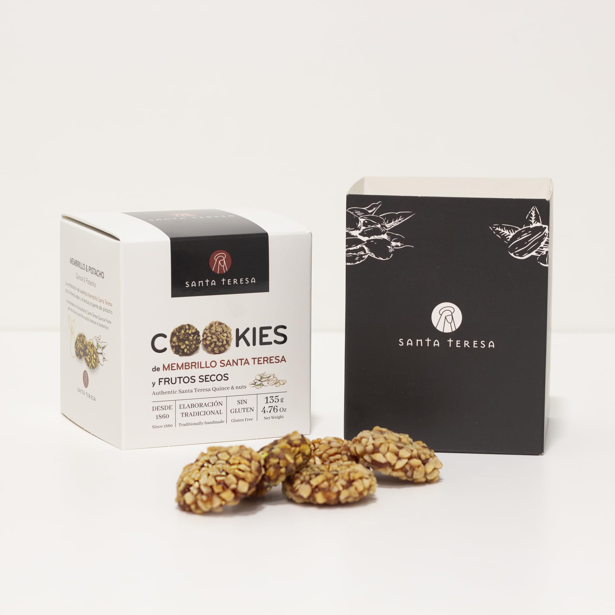 Santa Teresa - Pack de 6 estuches de Cookies de Membrillo recubiertas de Pistacho y Almendra. Sin Gluten. Apto para Veganos. 135g x 6 unidades
