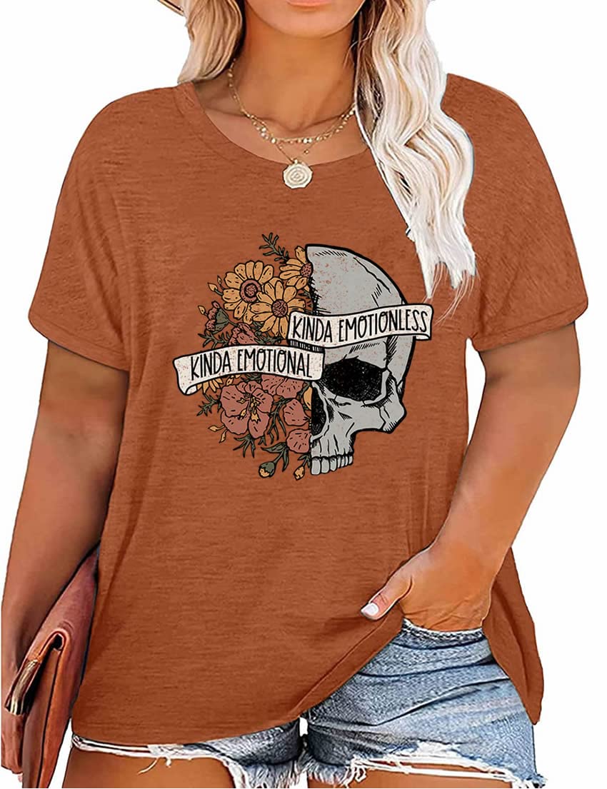 GeLivablePlus Size Tops for Women Short Sleeve Summer T Shirts for Casual Skull Positive Encouragement Tees