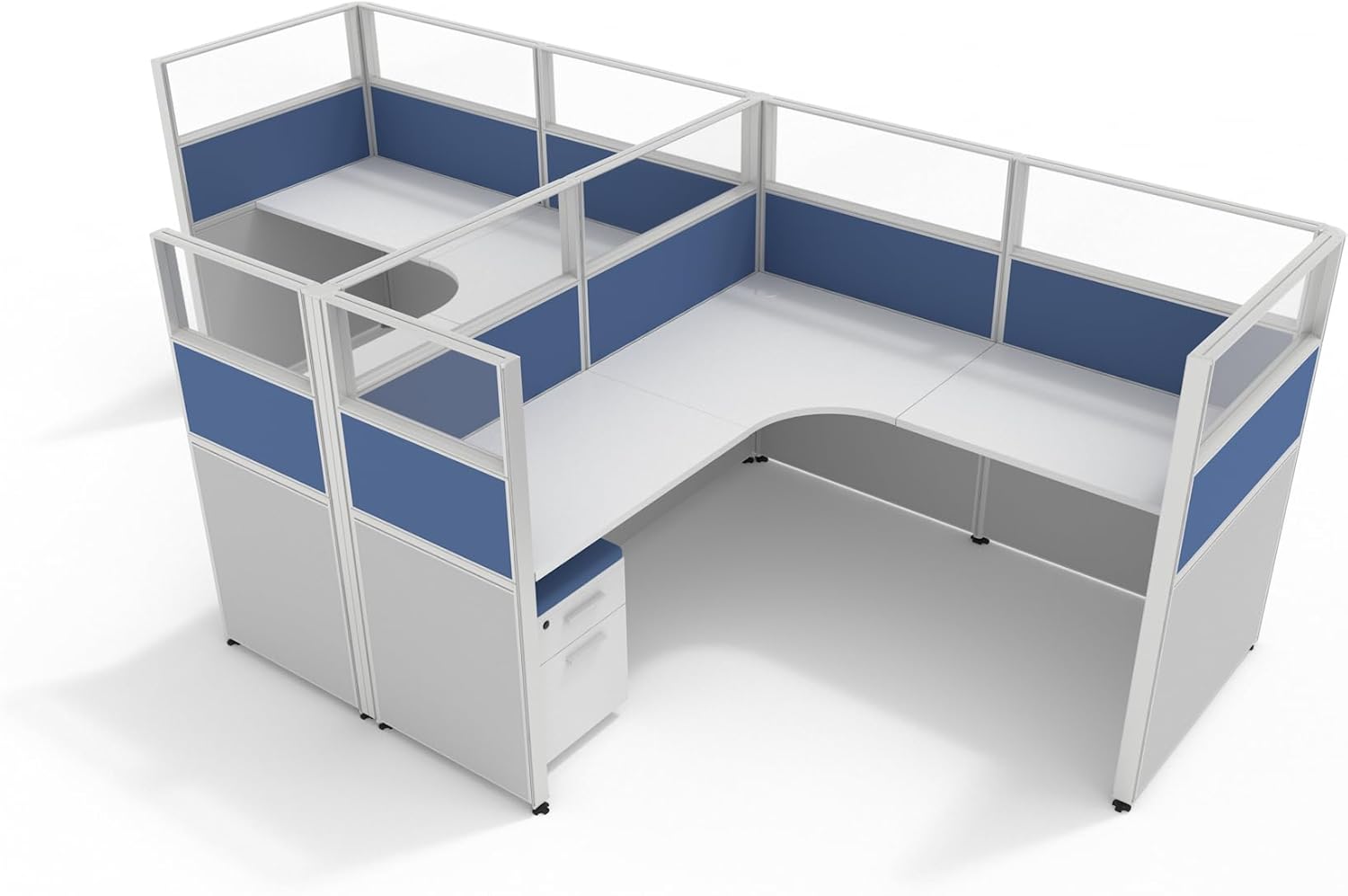 SUNLINE Office Cubicle Kit - Modular Office Furniture Kit with 7 Layout Options, Adjustable Panels and Mobile Storage, Easy-Assembly Desk System for Modern Workspaces - Blue