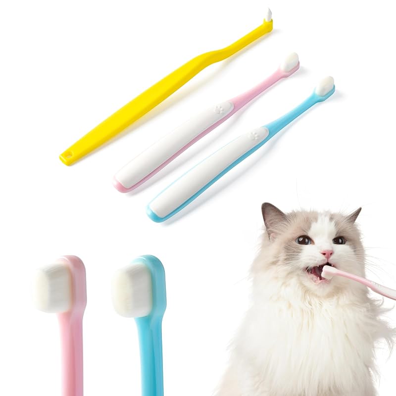 Escova de dentes para cães pequenos e gatos com microcabeça extra macia E.M&S.T Blue&Pink, 3 unidades