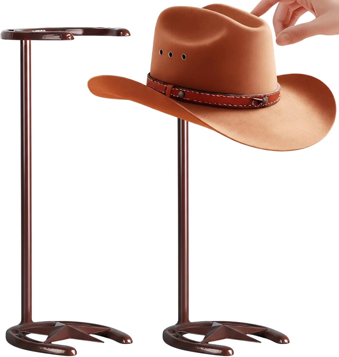 2 Pack Cowboy Hat Rack Stand Cowboy Hat Display Holder with Western Horseshoe Decor Vintage Gifts for Fedoras, Sun Hats, Iron & Bronze, Equestrian Supply(Classic)