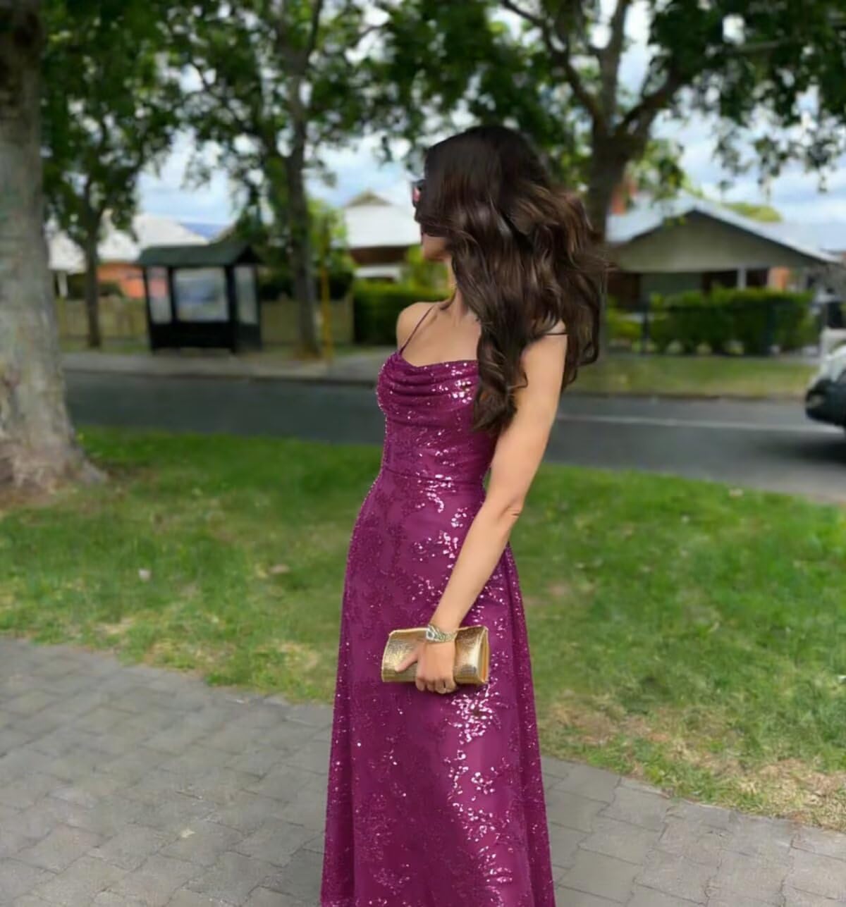 Sparkly Sequin Prom Dress Long Floral Party Dress Spaghetti Strap Open Back Cocktail Dresses for Women