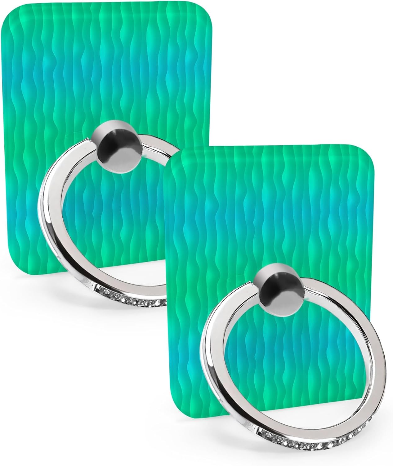 Phone Grip Abstract Ombre Art Teal Wave Gradient Geometric Phone Ring Holder Finger Grip Kickstand 360° Rotation Compatible with Most Cell Phones, Tablets and Cases, 2Pcs Rectangular