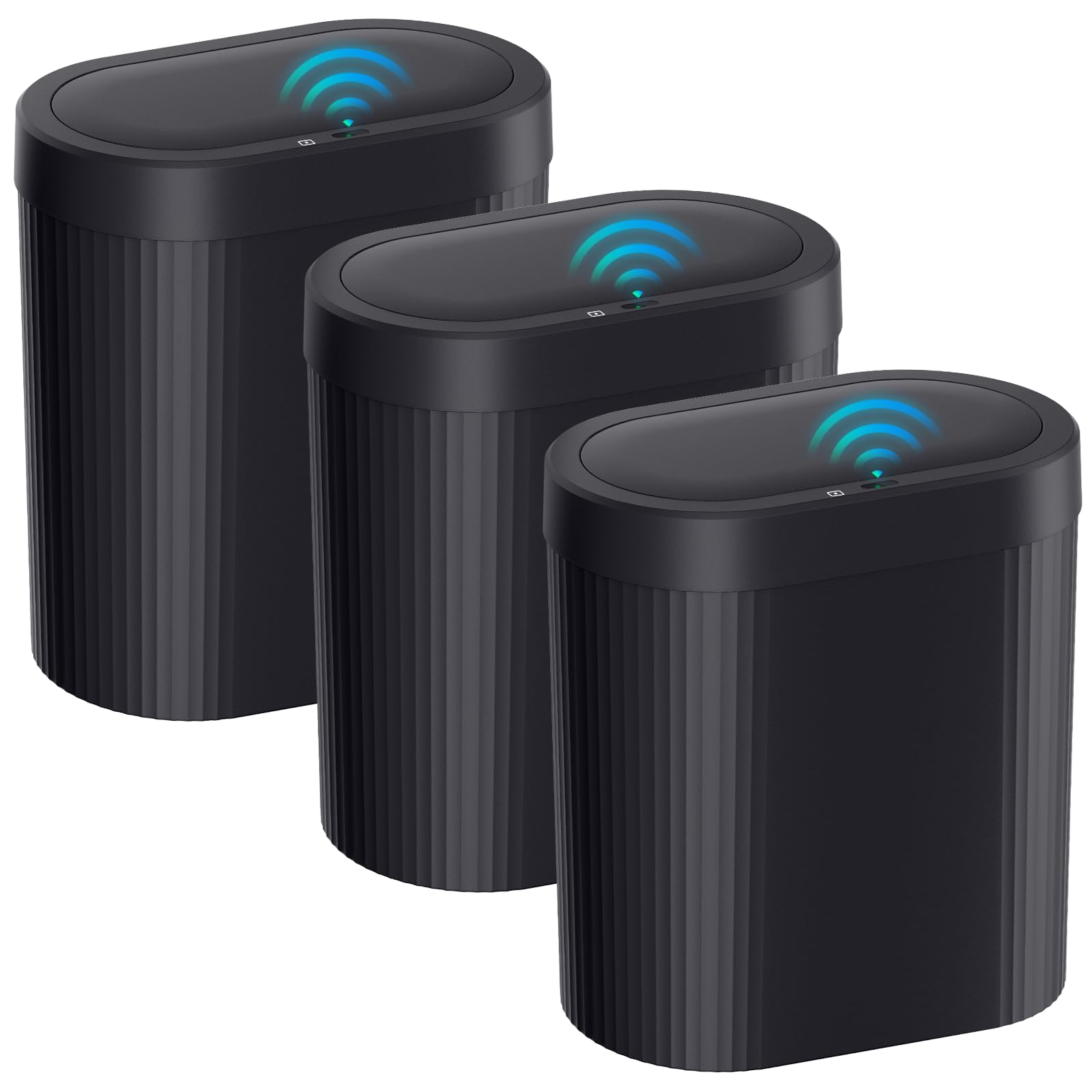 3 Pack 5 Gallon Bathroom Trash Can with Lid Automatic Motion Sensor Black Trash Can Touchless Slim Waterproof