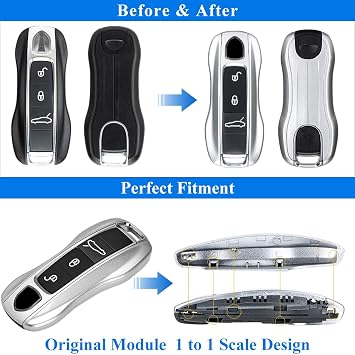 AeroBon 3-Piece Painted Key Fob Cover Compatible with Porsche Key Shell, Key Fob Shell Replacement (MK2, Silver)