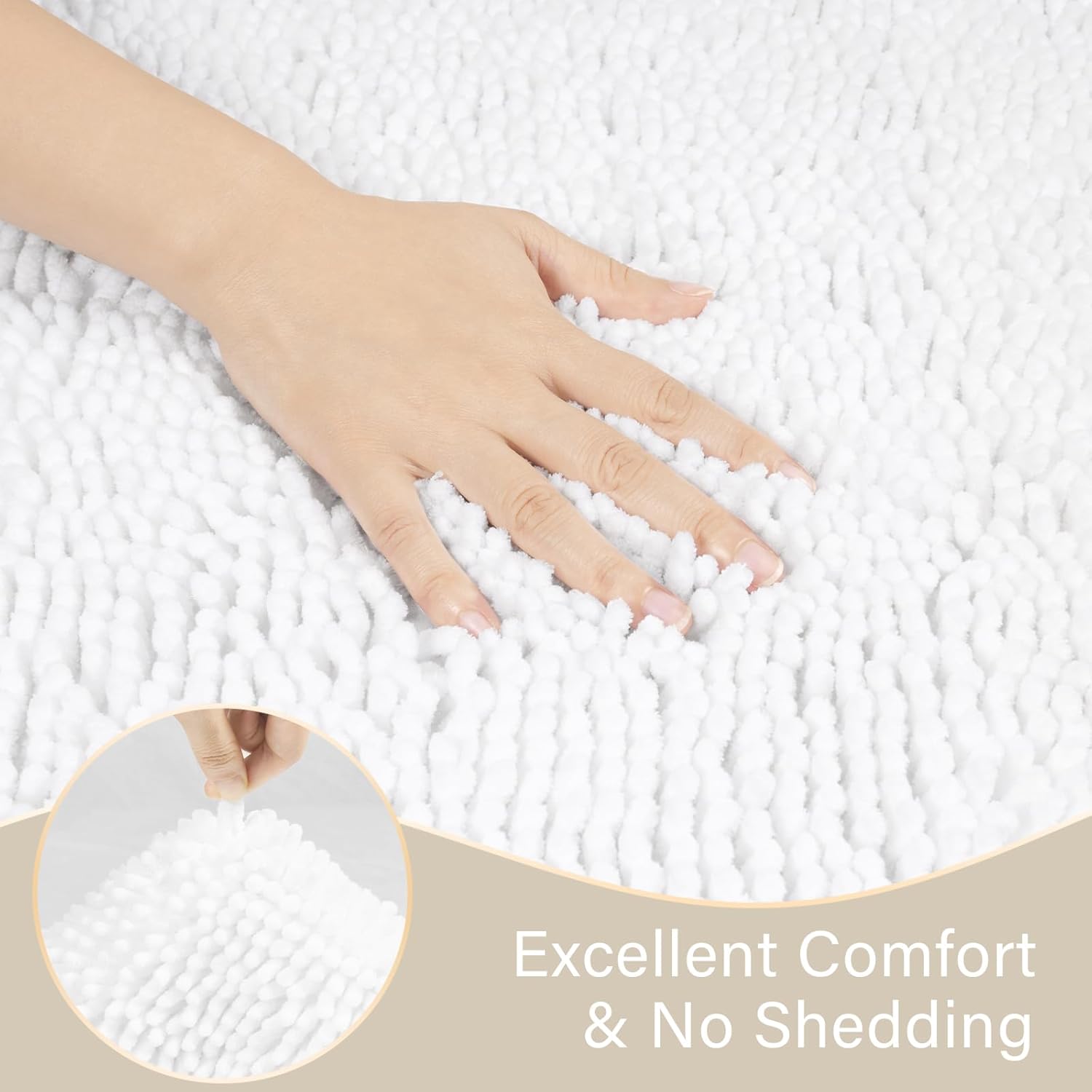 LOCHAS Bathroom Rugs Sets 2 Piece, Soft Non Slip Bath Mat Set, 20''x20'' U-Shaped Toilet Rug and 34''x21'' White Bath Rugs, Washable Absorbent Chenille Toilet Rug Set for Bathroom, Shower, Sink
